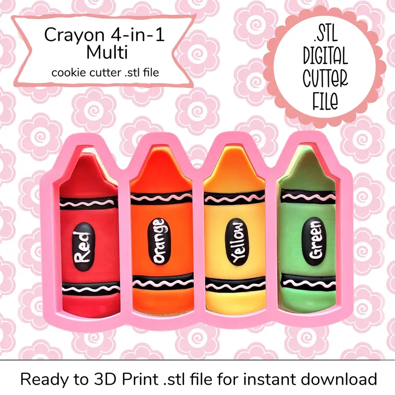 4-In-1 Crayon-Themed Digital Cookie Cutter – Stl File 1