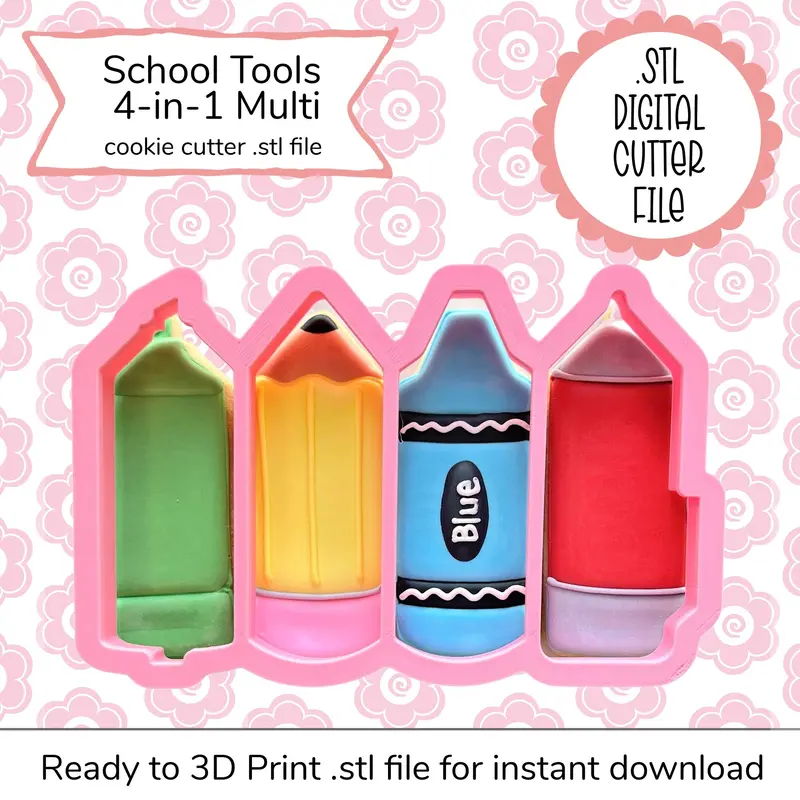 4-In-1 School Tools Digital Cookie Cutter – Stl File 1