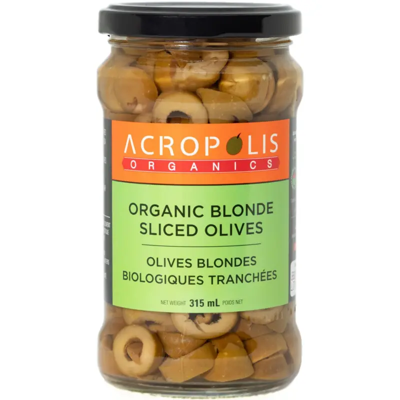 Acropolis Organics Blonde Sliced Olives – 315Ml Brine-Cured Mediterranean Snack 1
