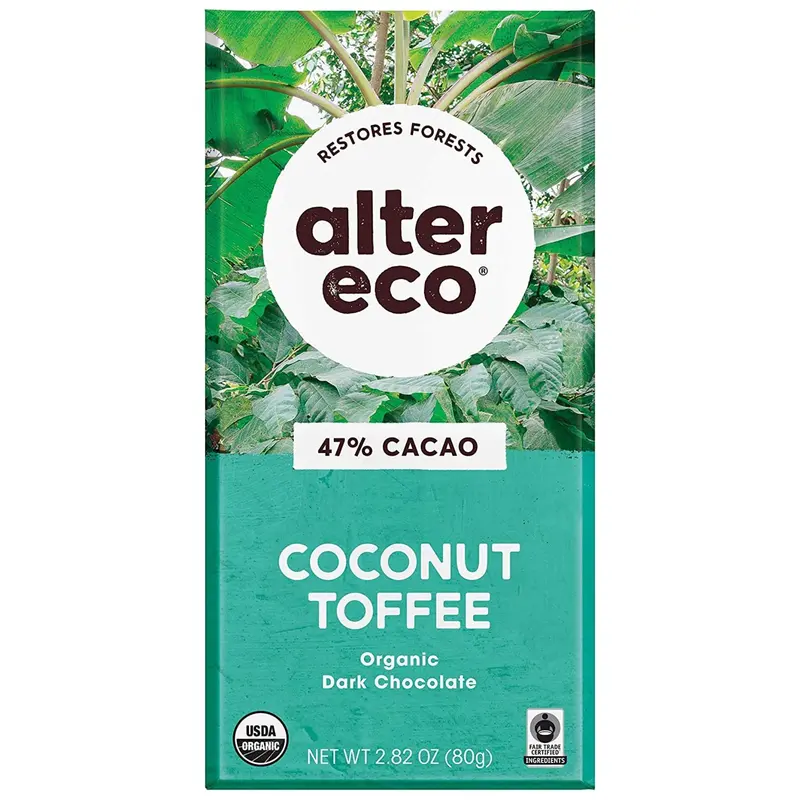 Alter Eco Organic Dark Chocolate Coconut Toffee Bar – 80 G Fair Trade Snack 1