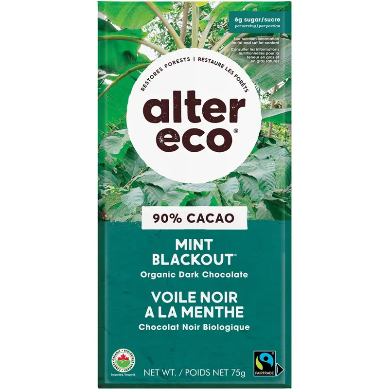 Alter Eco Organic Dark Chocolate Mint Blackout Bar – 75 G Fair Trade, Rich Dark Chocolate 1