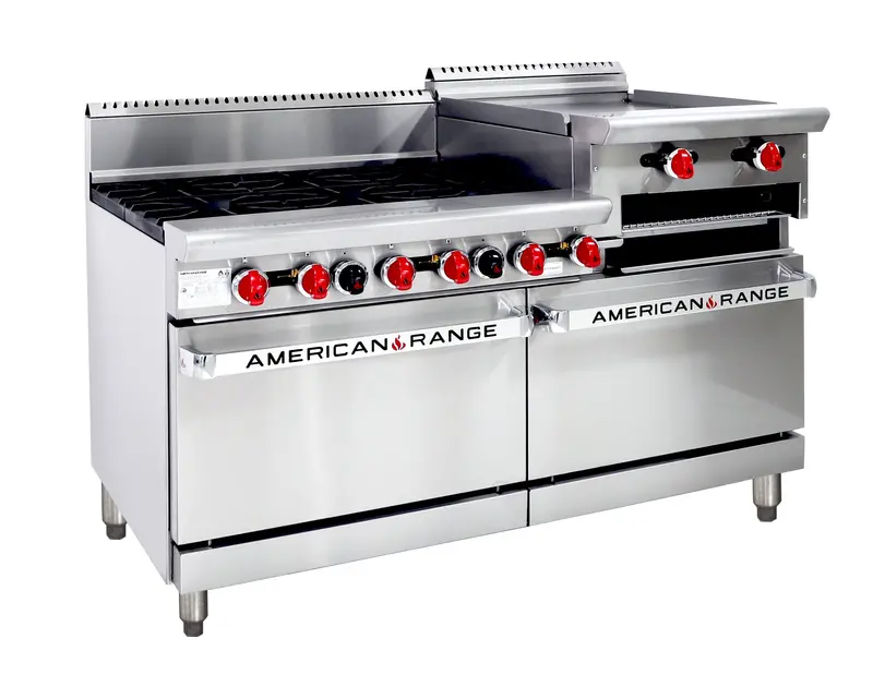 American Range Aar.6B.24Rg Commercial Combination Oven Range With 6 Burners And Griddle Top 1