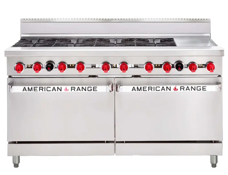 American Range Aar.8B.12G 60" Restaurant Oven Range: 8 Burners + 12" Griddle 1