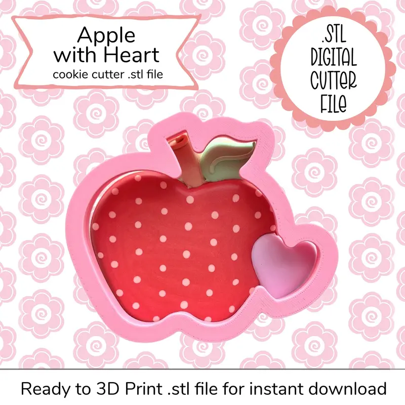 Apple With Heart Svg Stl Digital Cutting File – Teacher Appreciation Theme 1