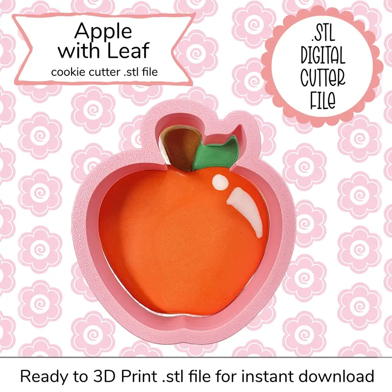 Apple With Stem And Leaf Stl Digital Cookie Cutter File 1