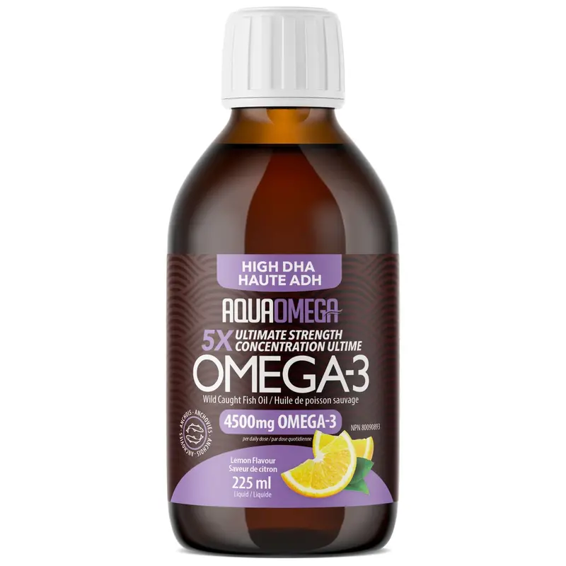 Aquaomega 5X High-Dha Omega-3 Liquid – Lemon Flavor – 225 Ml 1