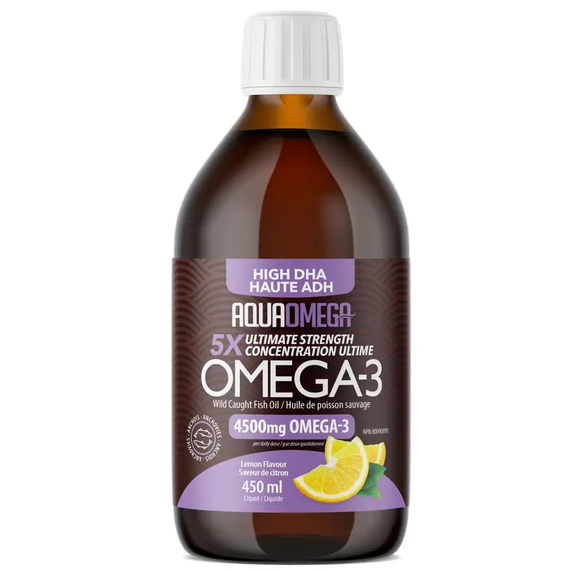 Aquaomega 5X High-Dha Omega-3 Liquid – Lemon Flavor – 450 Ml 1