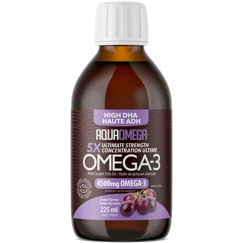 Aquaomega 5X Ultimate Dha Omega-3 Liquid – Grape Flavor, 225Ml 1