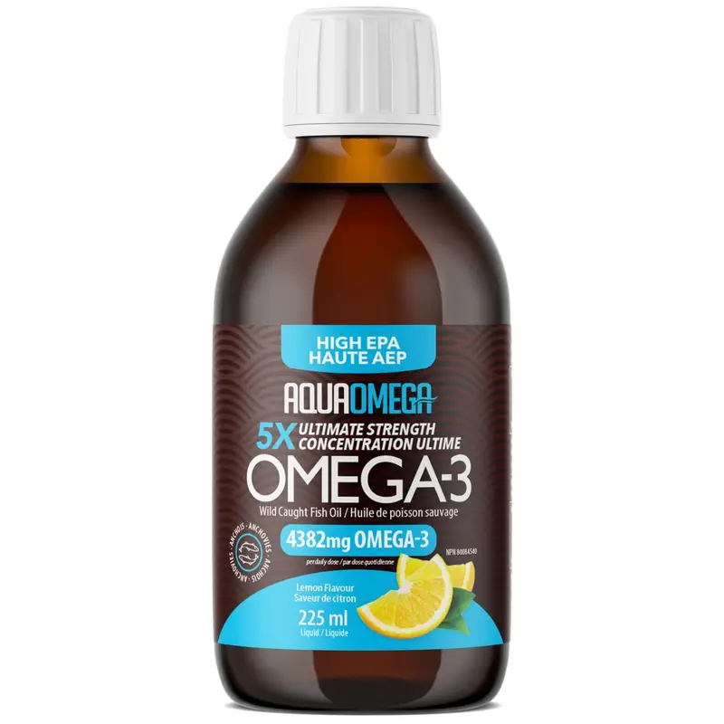 Aquaomega 5X Ultra-Concentrated Omega-3 Liquid – Lemon Flavor, Epa-Rich, 225Ml 1
