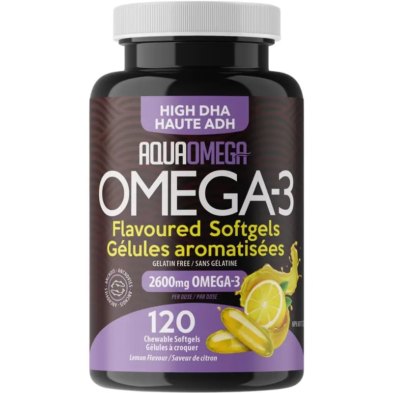Aquaomega High-Dha Omega-3 Lemon Softgels – 120 Count 1