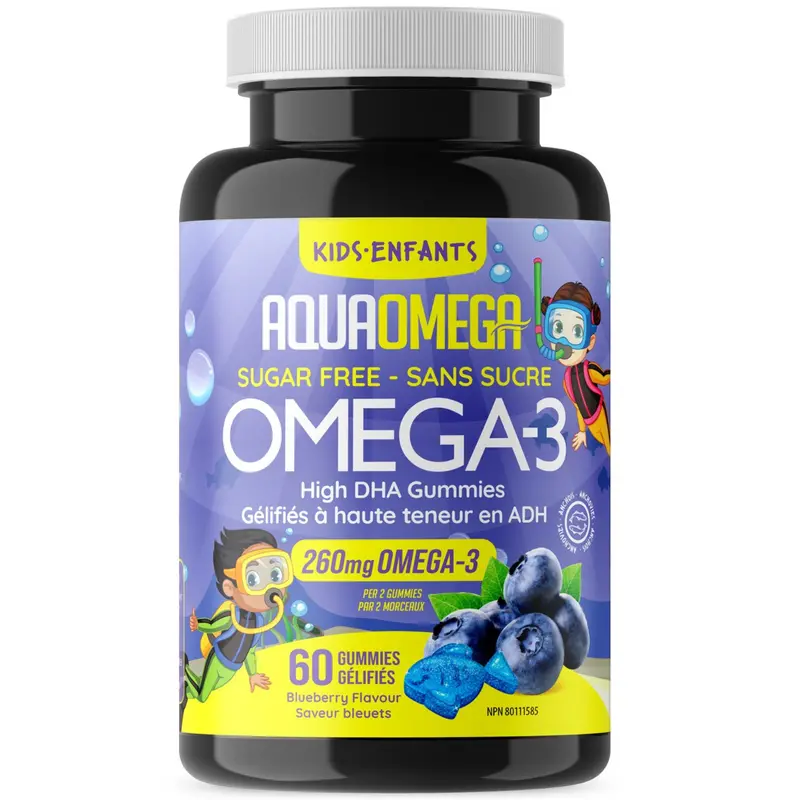 Aquaomega Kids Omega-3 Dha Gummies – Blueberry Flavor, 60 Count 1