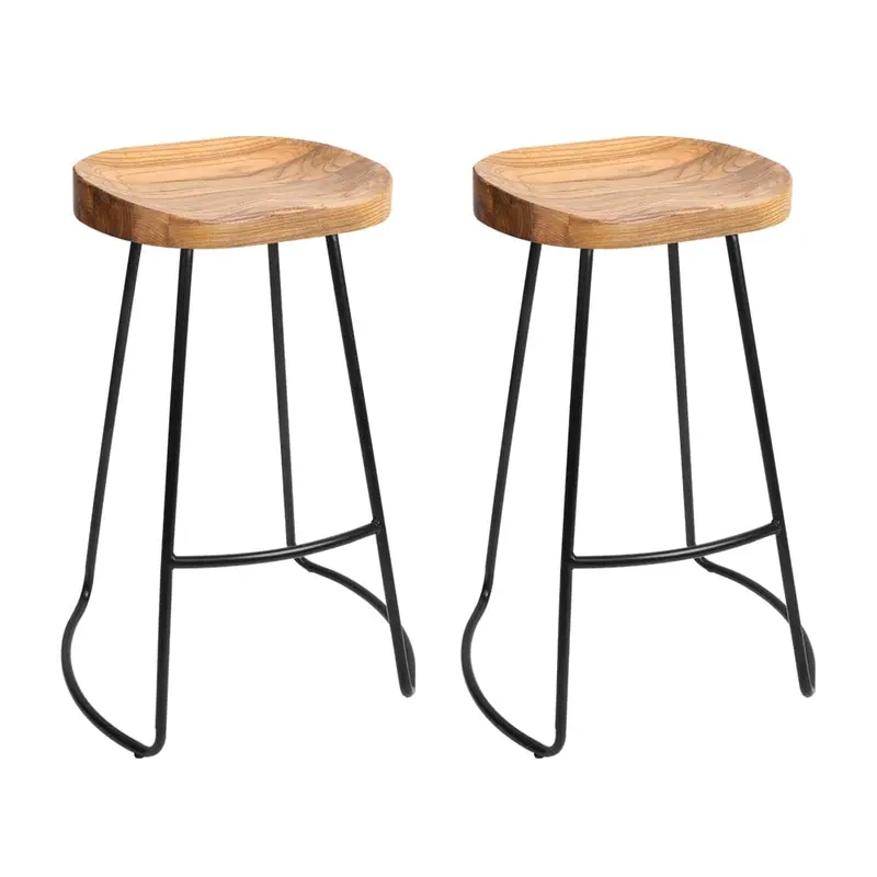 Artiss Elmwood Backless Stool Set – Pair Of 75Cm Natural & Black Bar Seating 1