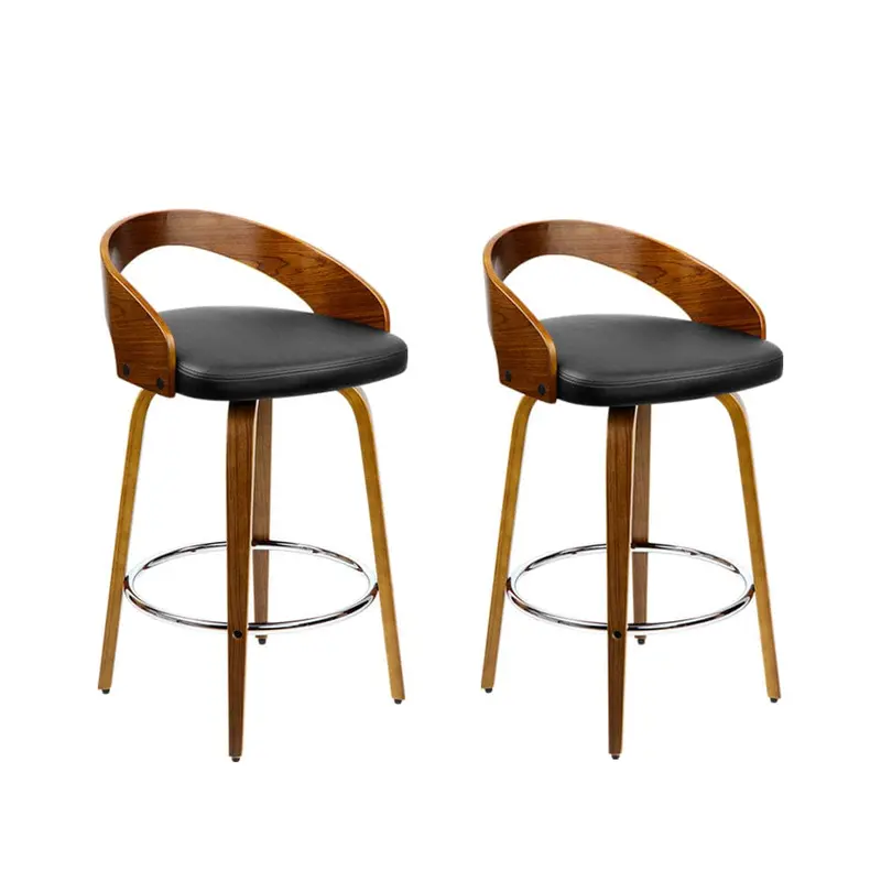 Artiss Walnut Wood Bar Stools – Set Of 2 (Black & Brown Finish) 1