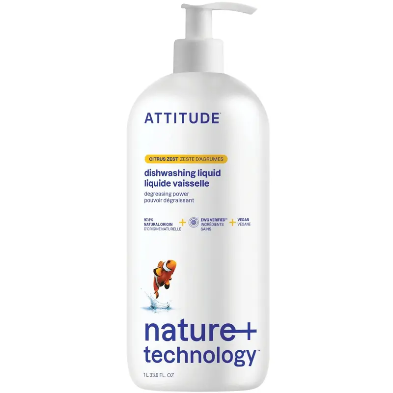 Attitude Nature+ Citrus Zest Dishwashing Liquid – 1L Refill-Sized Plant-Based Formula 1