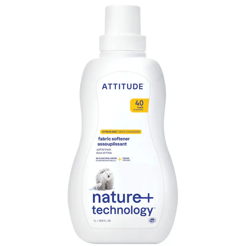 Attitude Nature+ Citrus Zest Fabric Softener – 1L Hypoallergenic Laundry Enhancer 1