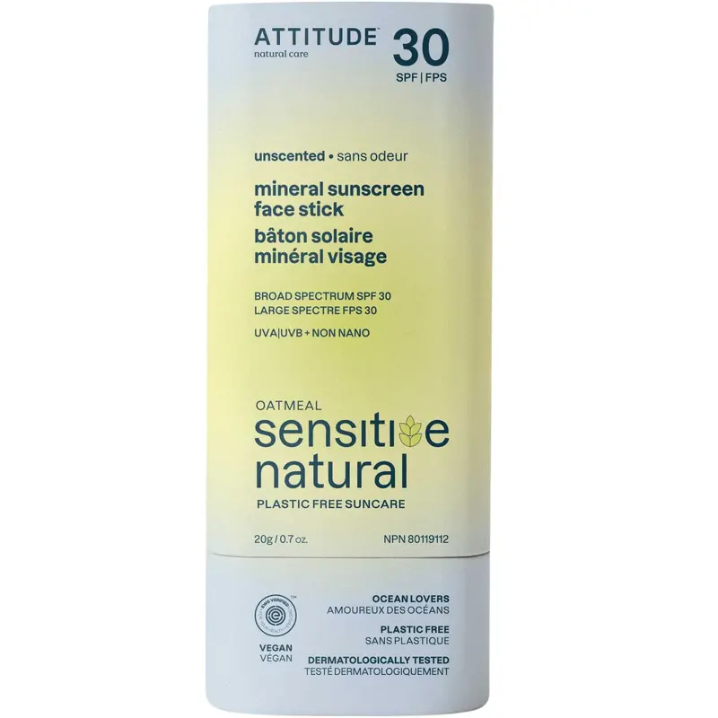 Attitude Sunly Mineral Face Sunscreen Stick – Fragrance-Free, Sensitive Skin, 20G 1