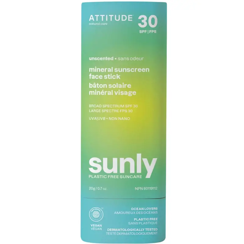 Attitude Sunly Mineral Face Sunscreen Stick Spf 30 – Unscented, 20G 1