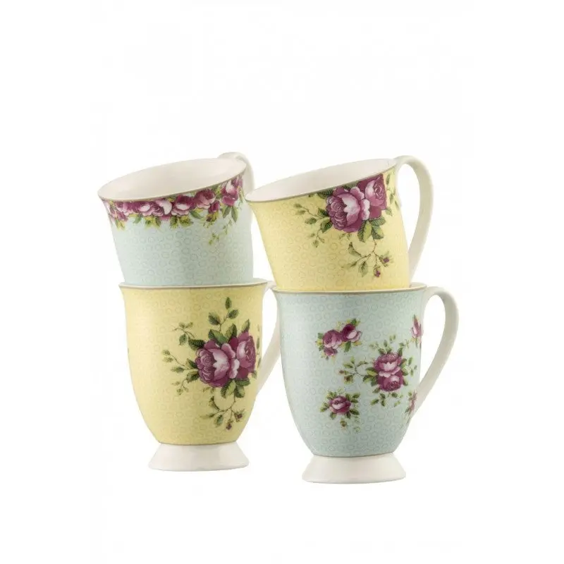 Aynsley Archive Rose Mug Set – 4-Piece Fine Bone China Mugs 1