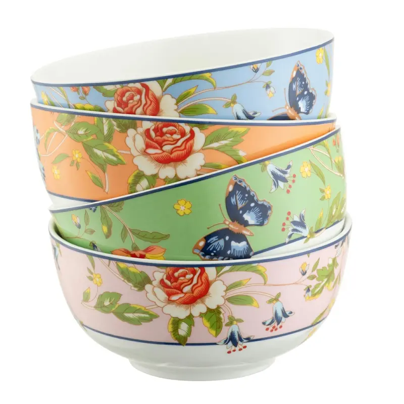 Aynsley Cottage Garden Mixed Cereal Bowl Set – 4-Piece Botanical Design 1