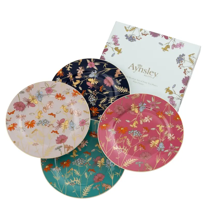 Aynsley Golden Meadow Tea Plates – Set Of 4 Elegant 7-Inch Serving Plates 1