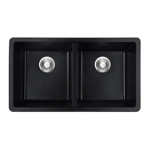 Bad Und Kuche Bkgs7745D-B Black Granite Double-Bowl Undermount Sink 1
