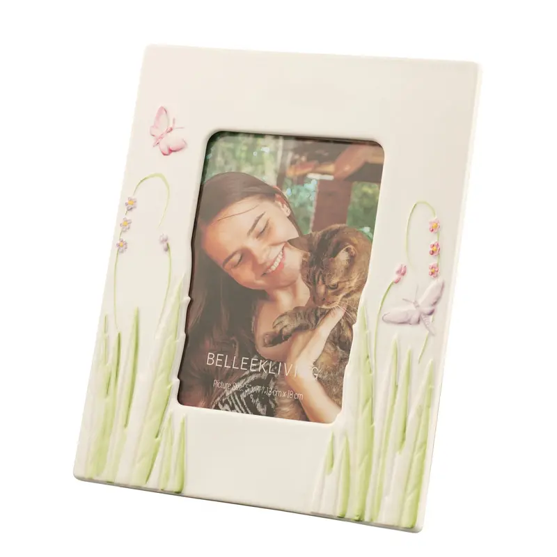 Belleek Living Botanical Photo Frame – 5X7 Inch, Pink Hand-Painted Ceramic 1