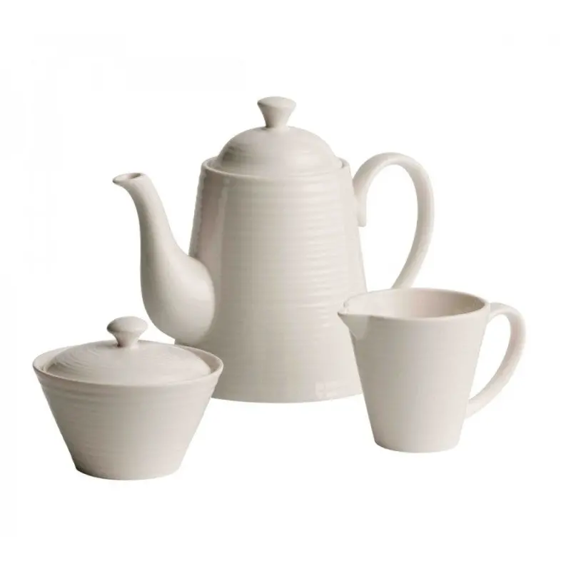 Belleek Living Ripple 3-Piece Teapot Set – Includes Teapot, Sugar Bowl & Creamer 1