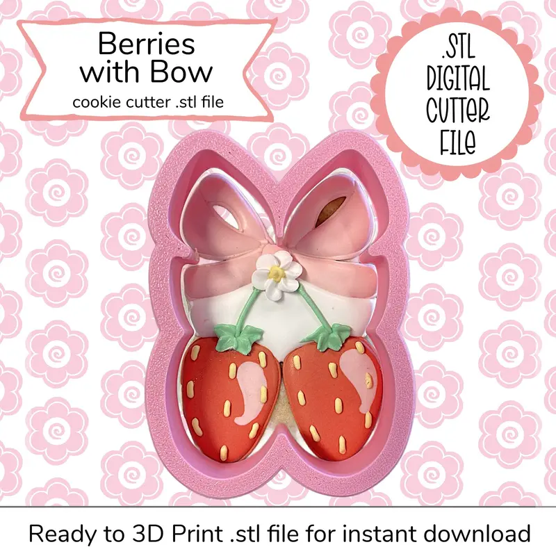 Berries With Bows Cookie Cutter – Decorative Stl File 1