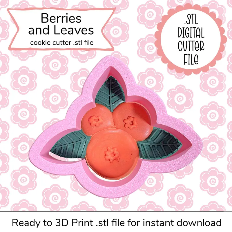 Berries With Leaves Mini Cookie Cutter Stl File 1