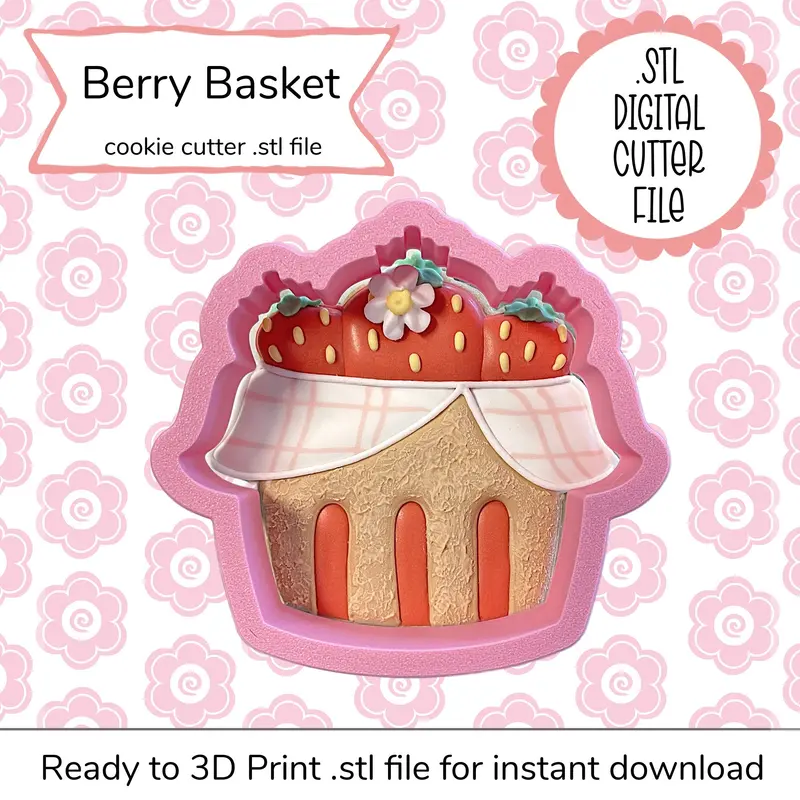 Berry Basket Cookie Cutter – Rustic Stl Design 1