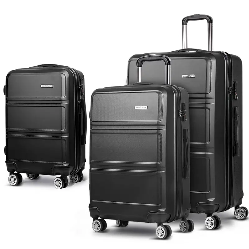Black 3-Piece Rigid Suitcase Set – Tsa-Friendly Travel Trolleys 1