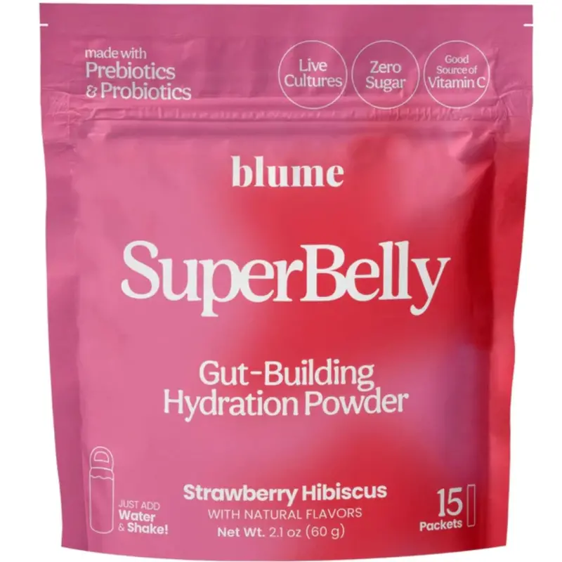 Blume Superbelly Strawberry Hibiscus Hydration Sachets – 15-Pack Gut-Supporting Drink Mix 1