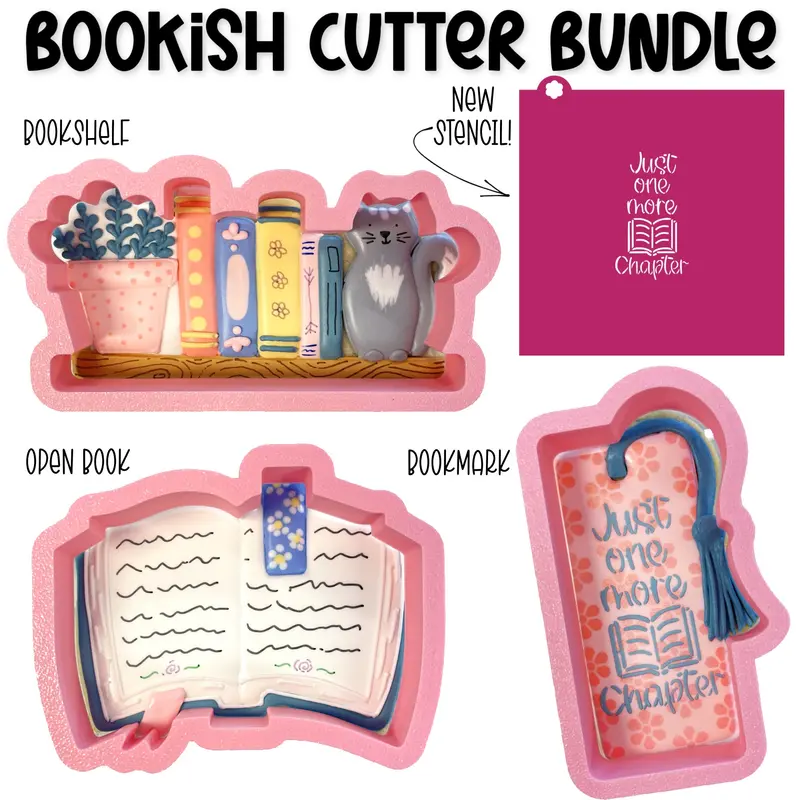 Bookish Cookie Cutter Bundle – Includes Matching Stencil 1