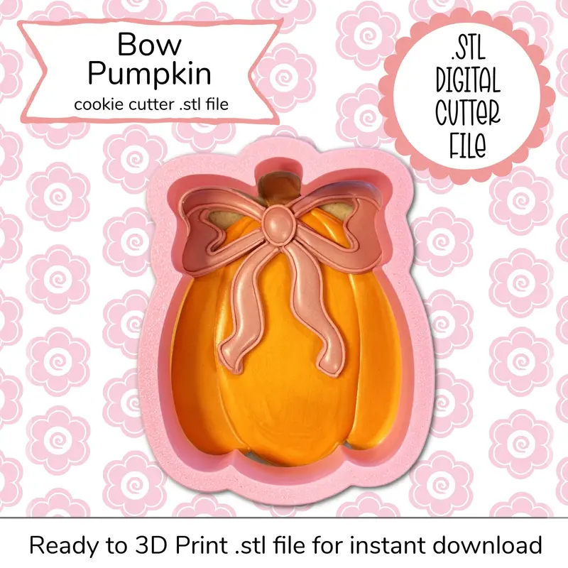 Bow Pumpkin Digital Cookie Cutter File – Stl Format Download 1