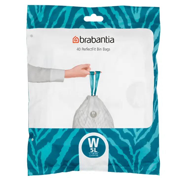 Brabantia Perfectfit Waste Bags – Code W (5L), 40-Bag Dispenser Pack 1