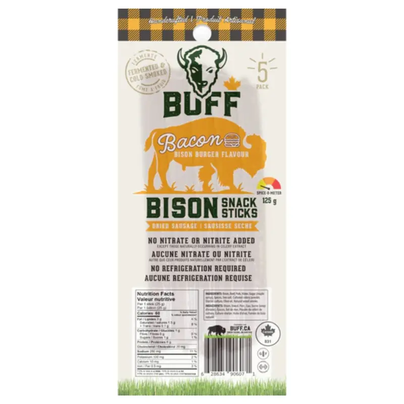 Buff Bison Bacon Burger Snack Sticks – 5-Pack (120G Total) 1