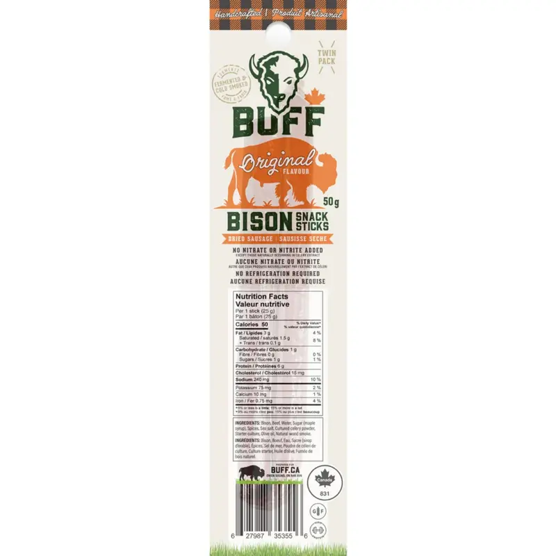 Buff Bison Snack Sticks – Original Flavor, Twin Pack (50G) 1