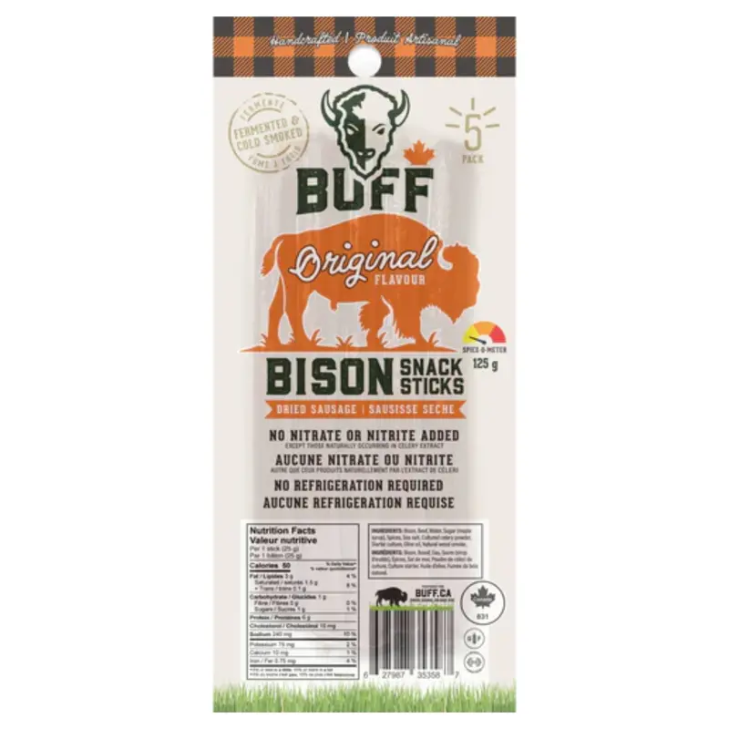 Buff Original Flavor Bison Snack Sticks – 5-Pack (120G Total) 1