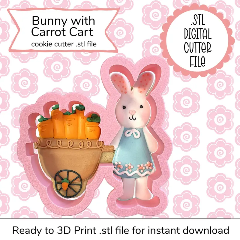 Bunny And Carrot Cart Cookie Cutter Stl (Digital Download) 1