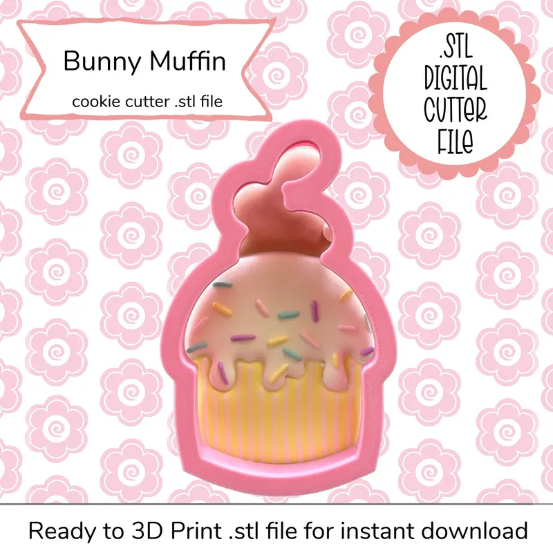Bunny Muffin Top Cookie Cutter Stl – Baked Good Shape Digital Download 1