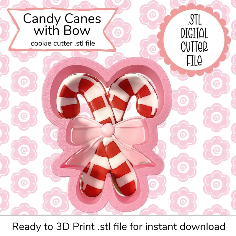 Candy Canes With Bow Stl Cookie Cutter – Digital Template 1