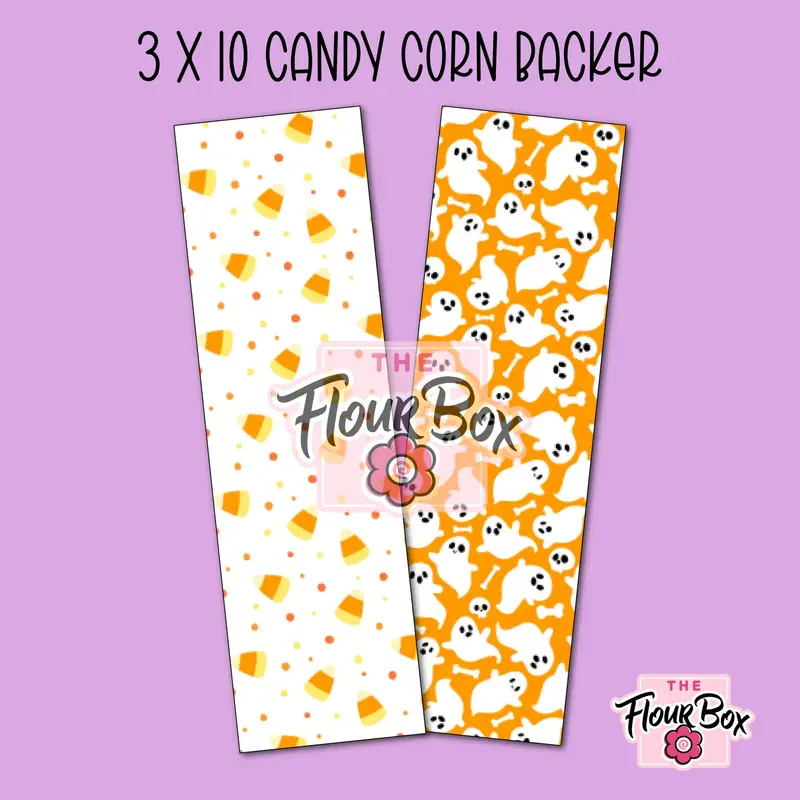 Candy Corn & Ghosts Cookie Box Backer – 3×10 Inch Slim Rectangle (25 Pcs) 1