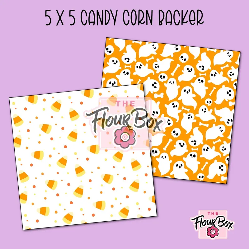 Candy Corn & Ghosts Cookie Box Backer – 5×5 Inch Square (25 Pcs) 1