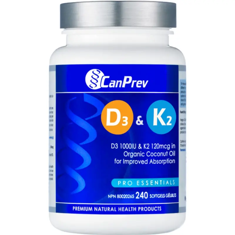 Canprev Vitamin D3 & K2 In Organic Coconut Oil – 240 Softgels 1
