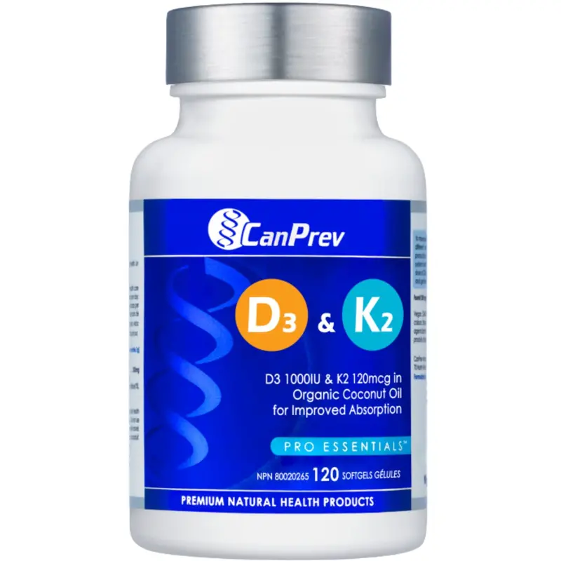 Canprev Vitamin D3 & K2 Softgels – 120 Capsules (Organic Coconut Oil Base) 1