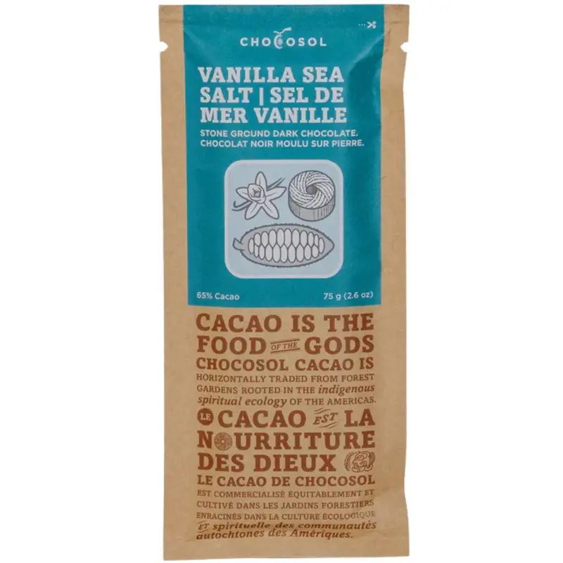 Chocosol Vanilla Sea Salt Dark Chocolate Bar – 65% Cacao, 75 G 1