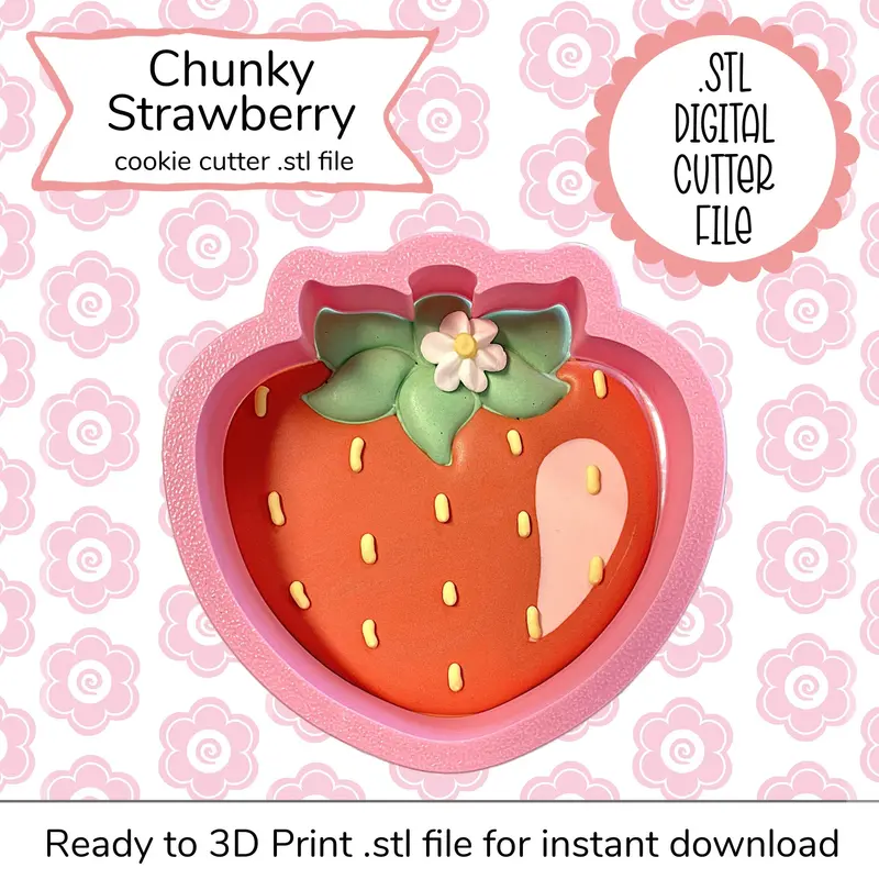 Chunky Strawberry Cookie Cutter – Bold & Detailed Stl 1