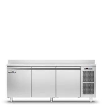 Coldline Ta17/1Bj Pastry Freezer Counter – 3-Door Commercial Unit With Splashback-Integrated Top 1
