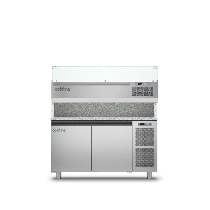 Coldline Tz13/1M Vp Pizza Prep Counter – 2-Door Refrigerated Unit With Front-Facing Display Case 1