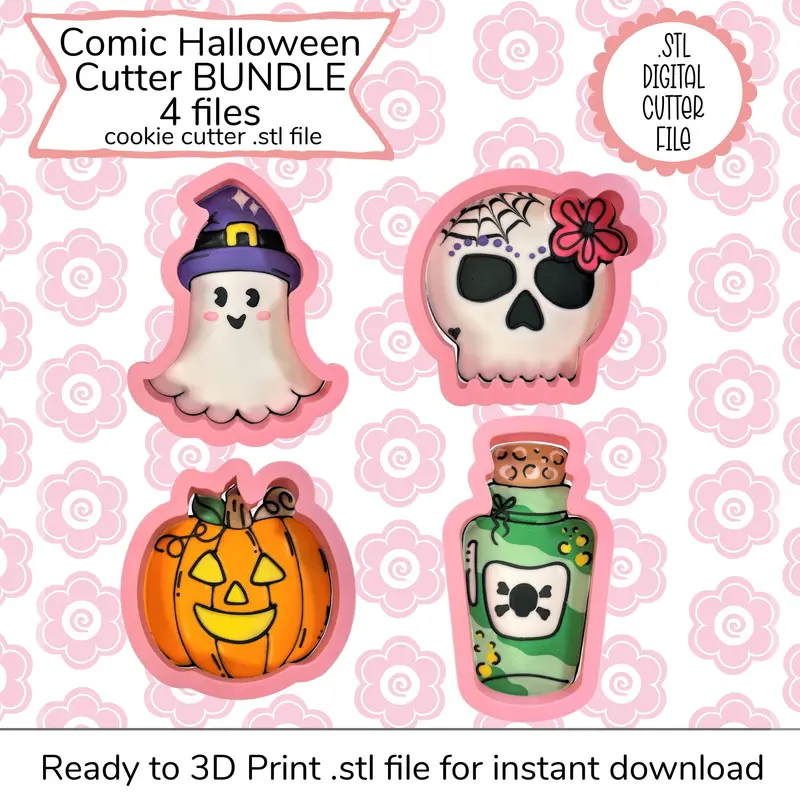 Comic-Style Halloween Cookie Cutters – Stl + Svg Stencil Bundle 1